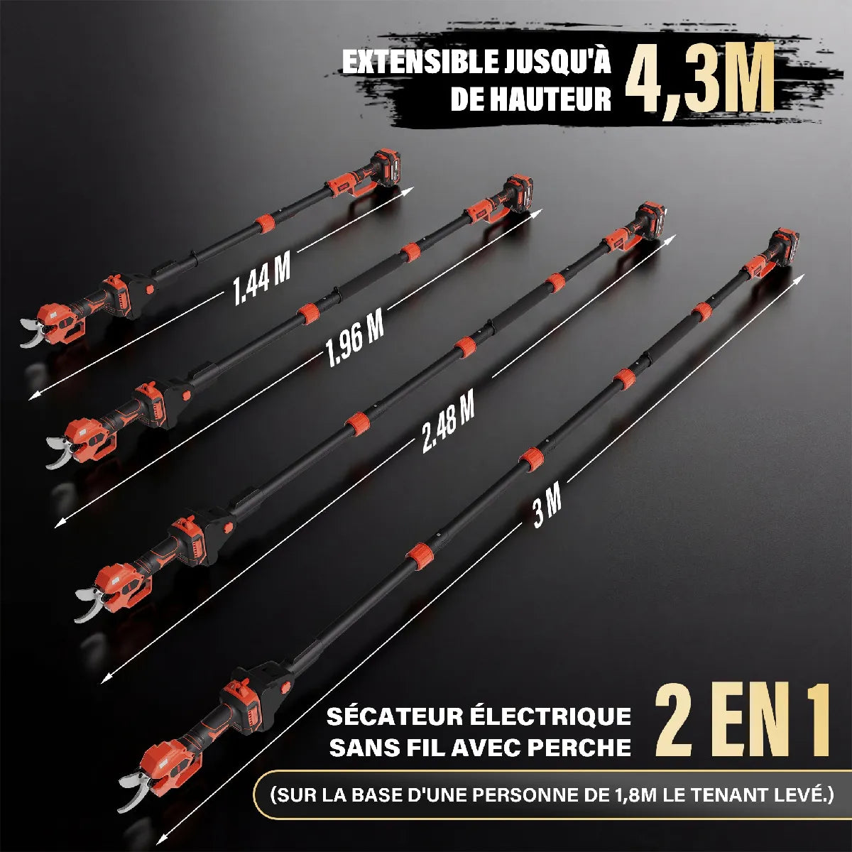 Teeno Cortasetos Eléctrico Telescópico 2.5 m con Baterías 4 Ah - Imagen 2