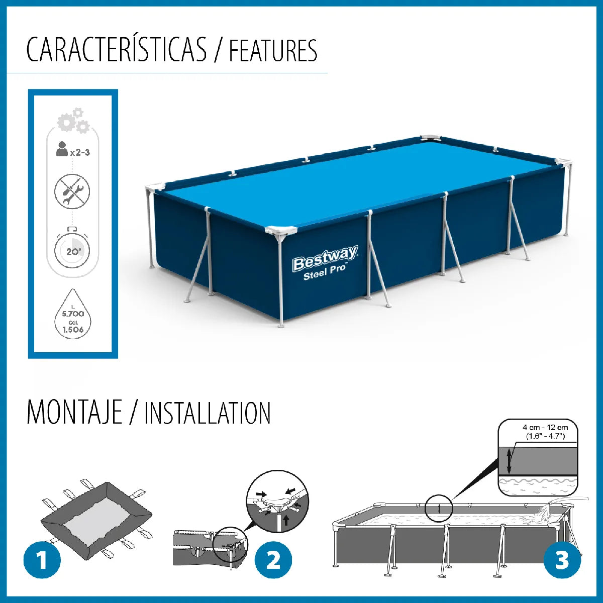 Bestway Steel Pro 400x211x81 cm Piscina Desmontable Duraplus - Imagen 5