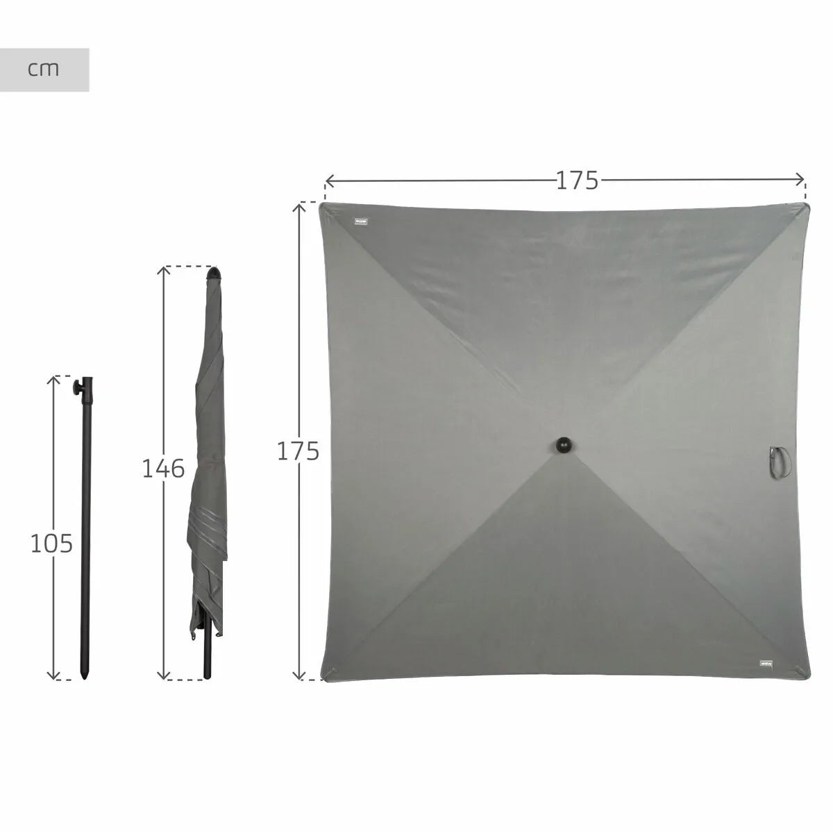 Aktive Parasol Cuadrado de Jardín Gris Con Mástil Centrado