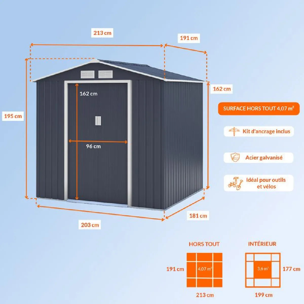 Archer B Cobertizo de Jardín Gris Anthracite 4.07 m² - Imagen 5