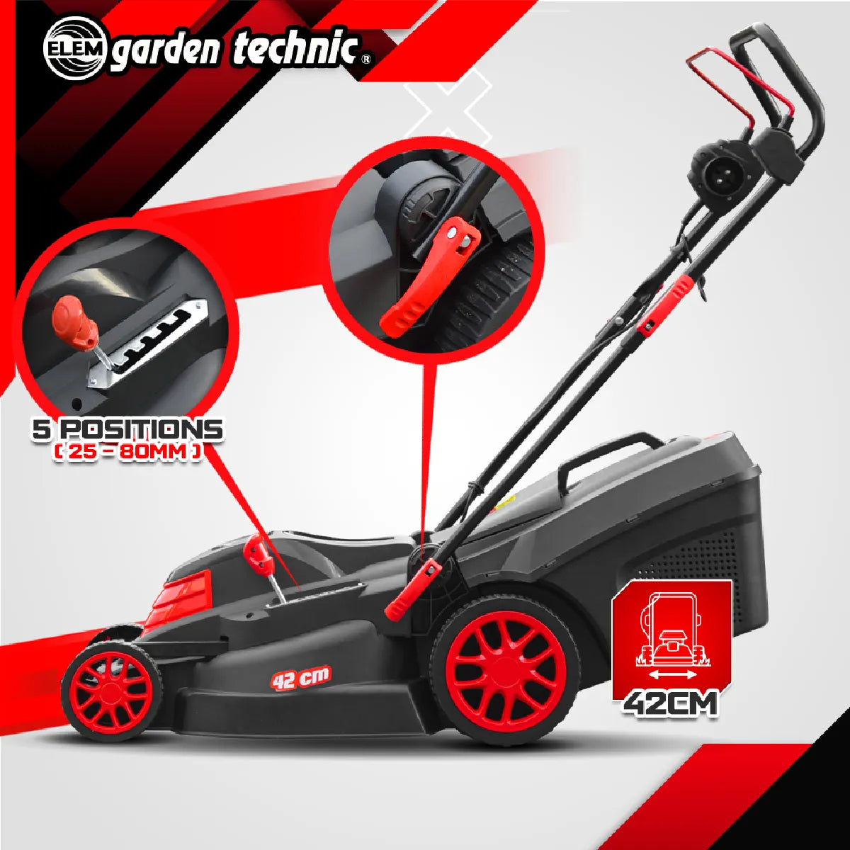 Elem Garden Technic Cortacésped Eléctrico 1800W 420mm 40L - Imagen 3