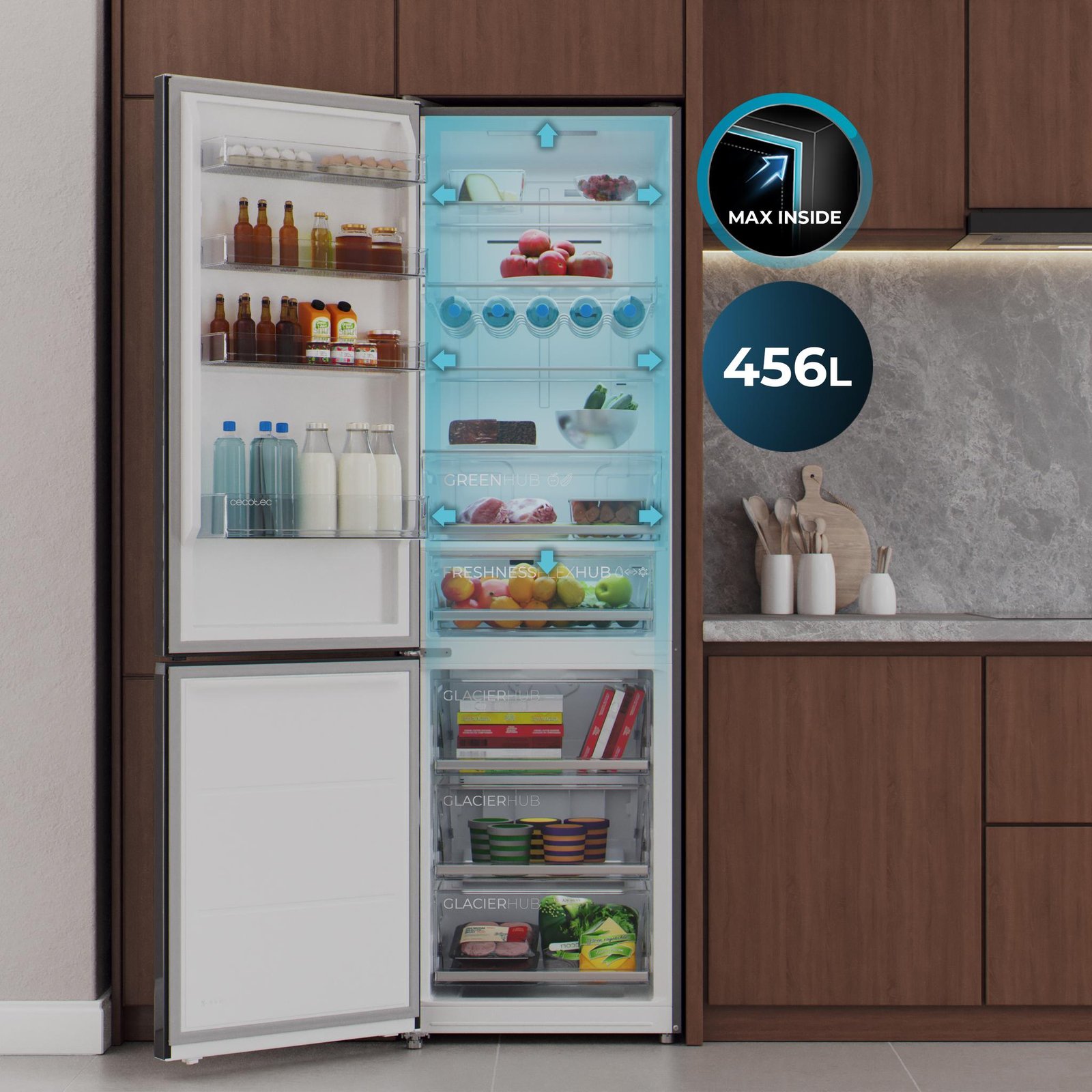 Cecotec Bolero CoolMarket 456 L Frigorífico Black Glass Max Inside - Imagen 8