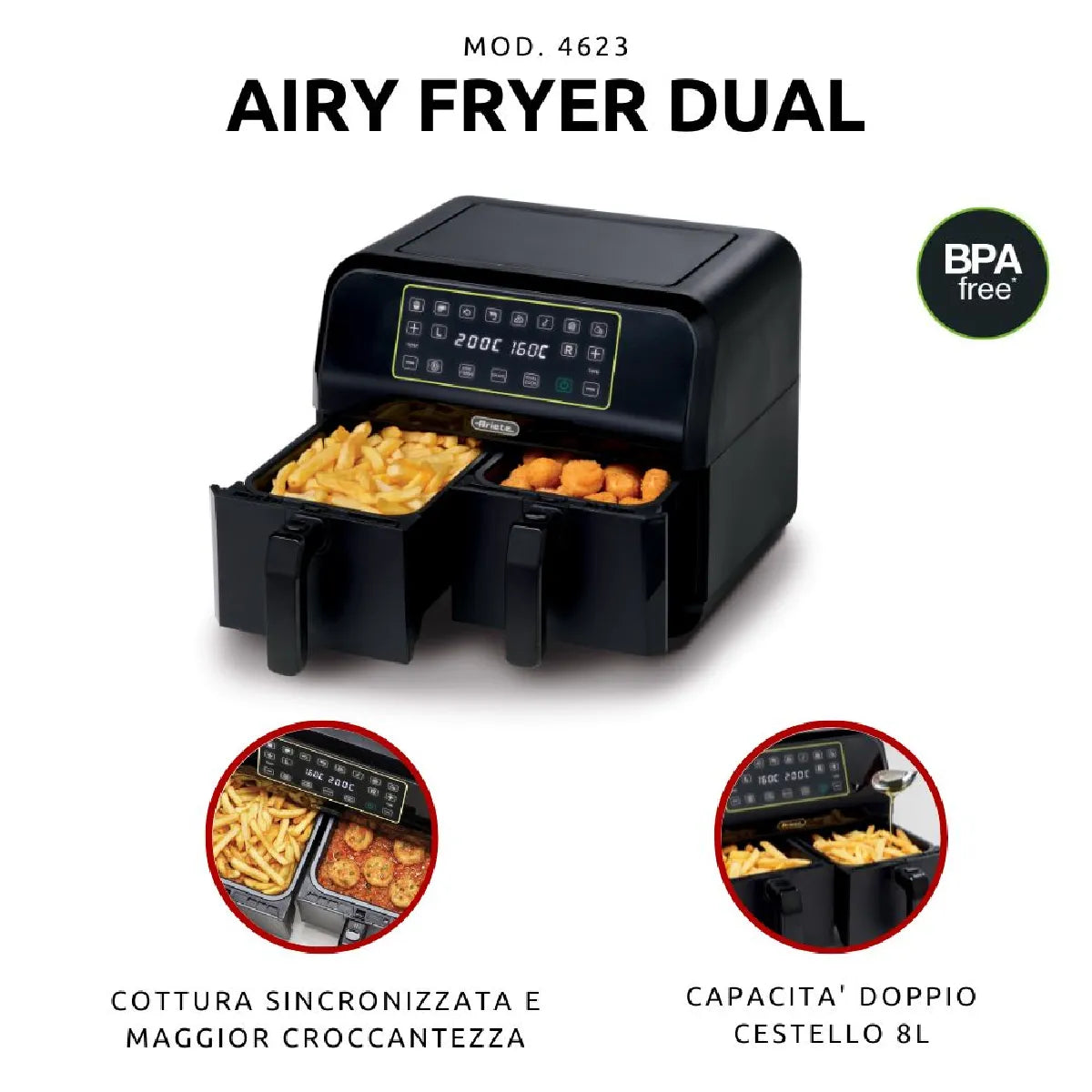 Ariete 4623 Freidora sin Aceite Doble Cámara Negro - Imagen 2