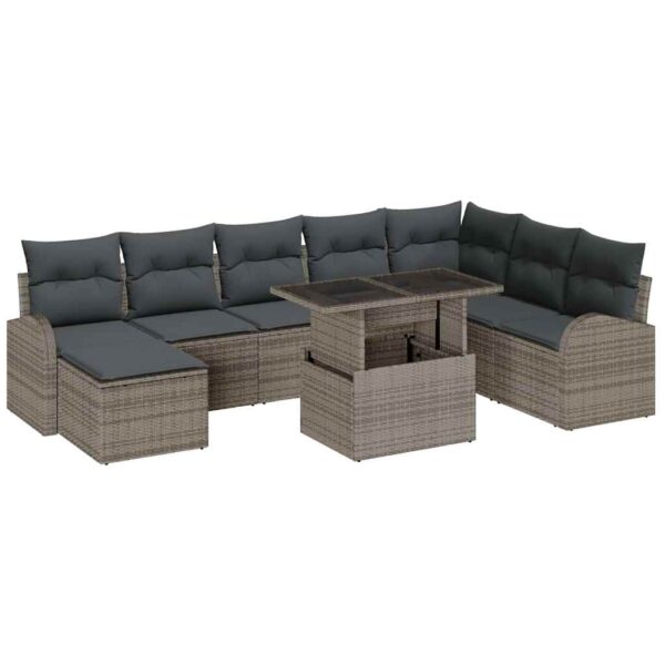 Conjunto de sofá de jardín 9 uds. Gris Poliratán