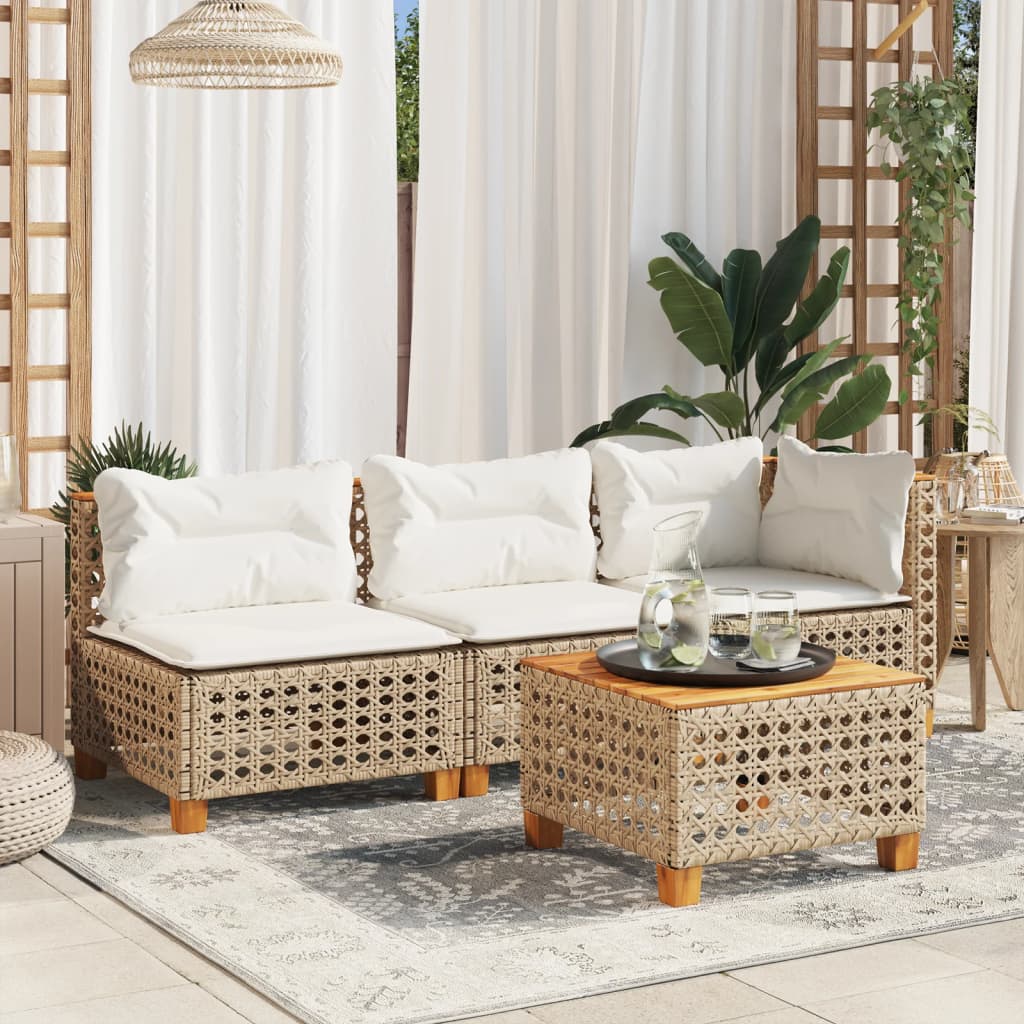 Sofá de jardín de 3 plazas con cojines ratán sintético beige - Imagen 2